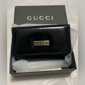 Gucci Black Leather 6-series Key Case Key Holder